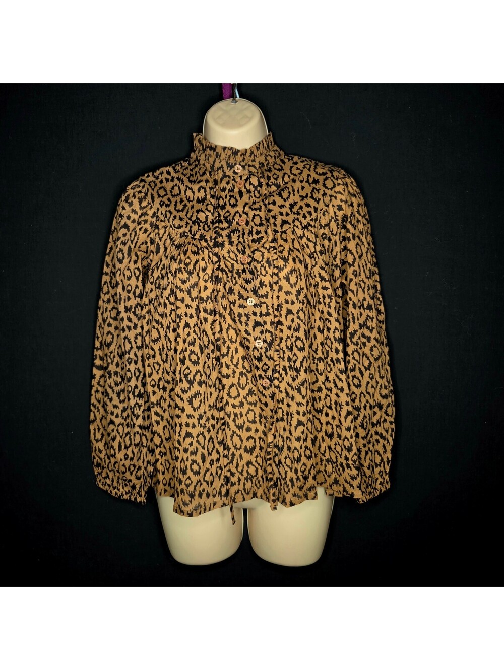NWT Women’s India Collection Emerson Fry Leopard Print Button-Up Blouse Sz M